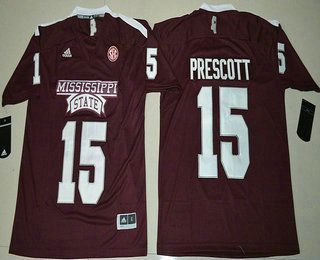 Men's Mississippi State Bulldogs #15 Dak Prescott Red Stitched College Football 2016 NCAA Jersey