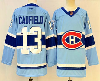 Men's Montreal Canadiens #13 Cole Caufield Light Blue Reverse Retro Authentic Jersey