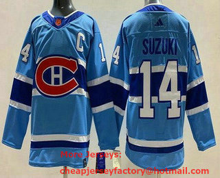 Men's Montreal Canadiens #14 Nick Suzuki Light Blue 2022 Reverse Retro Authentic Jersey