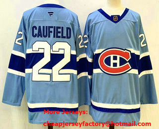 Men's Montreal Canadiens #22 Cole Caufield Blue Reverse Retro Stitched Jersey