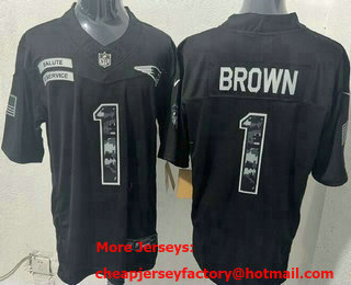 Men's New England Patriots #1 AJ Brown Limited Black FUSE 2026 Salute To Service Jersey