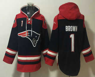 Men's New England Patriots #1 AJ Brown Navy Ageless Must Have Lace Up Pullover Hoodie