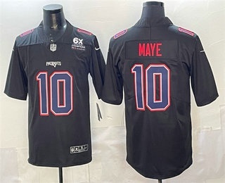 Men's New England Patriots #10 Drake Maye Black Fashion 6x Super Bowl Champions Patch Vapor Limited Jersey