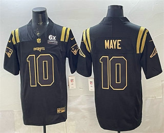 Men's New England Patriots #10 Drake Maye Black Gold 2025 FUSE With 6x Super Bowl Champions Patch Limited Jersey