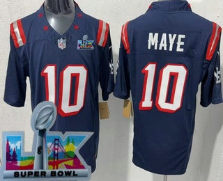 Men's New England Patriots #10 Drake Maye Limited Navy Rivalries Super Bowl LX FUSE Vapor Jersey