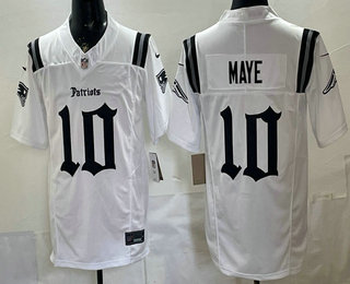 Men's New England Patriots #10 Drake Maye Limited White Screwstan FUSE Vapor Jersey