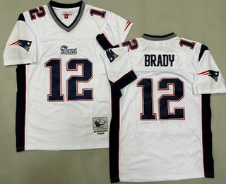 Men's New England Patriots #12 Tom Brady White Throwback Jersey