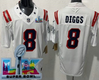 Men's New England Patriots #8 Stefon Diggs Limited White Rivalries Super Bowl LX FUSE Vapor Jersey