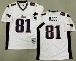 Men's New England Patriots #81 Randy Moss White 2007 Throwback Jersey