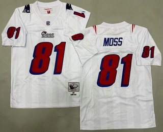 Men's New England Patriots #81 Randy Moss White Red 2007 Throwback Jersey