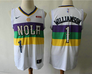 Men's New Orleans Pelicans #1 Zion Williamson White Nike 2019 New Season Swingman City Edition Jersey With The Sponsor Logo
