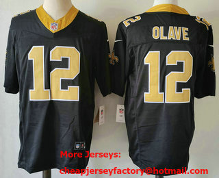 Men's New Orleans Saints #12 Chris Olave  Black 2023 FUSE Vapor Limited Stitched Jersey