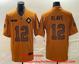 Men's New Orleans Saints #12 Chris Olave Brown 2023 Salute To Service Limited Stitched Jersey