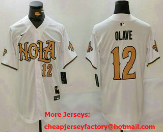 Men's New Orleans Saints #12 Chris Olave Number White Nola Baseball Jersey