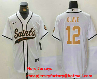 Men's New Orleans Saints #12 Chris Olave White Cool Base Stitched Baseball Jersey