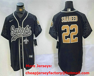 Men's New Orleans Saints #22 Rashid Shaheed Black Reflective Cool Base Stitched Baseball Jersey