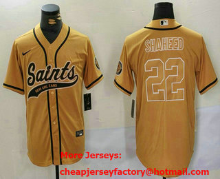 Men's New Orleans Saints #22 Rashid Shaheed Gold Cool Base Stitched Baseball Jersey