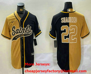 Men's New Orleans Saints #22 Rashid Shaheed Yellow Black Two Tone With Patch Cool Base Stitched Baseball Jersey