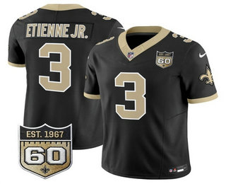 Men's New Orleans Saints #3 Travis Etienne Jr Limited Black 60TH Patch FUSE Vapor Jersey