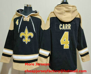 Men's New Orleans Saints #4 Derek Carr Black Ageless Must Have Lace Up Pullover Hoodie