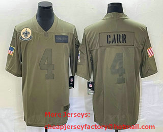 Men's New Orleans Saints #4 Derek Carr NEW Olive 2019 Salute To Service Stitched NFL Nike Limited Jersey