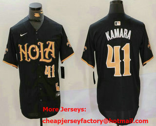 Men's New Orleans Saints #41 Alvin Kamara Number Black Nola Baseball Jersey