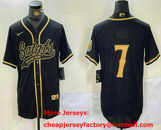 Men's New Orleans Saints #7 Taysom Hill Black Gold With Patch Cool Base Stitched Baseball Jersey