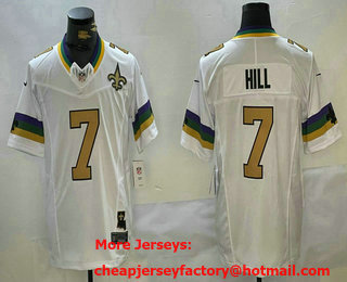 Men's New Orleans Saints #7 Taysom Hill White With Patch 2024 FUSE Vapor Limited Stitched Jersey