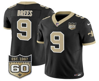 Men's New Orleans Saints #9 Drew Brees Limited Black 60TH Patch FUSE Vapor Jersey