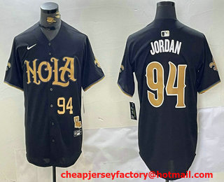 Men's New Orleans Saints #94 Cameron Jordan Number Black Nola Baseball Jersey