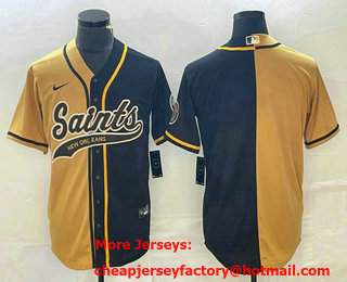 Men's New Orleans Saints Blank Yellow Black Two Tone With Patch Cool Base Stitched Baseball Jersey