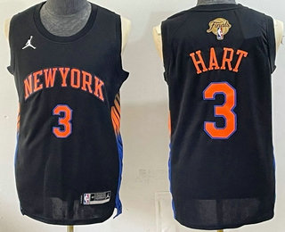 Men's New Yok Knicks #3 Josh Hart Black 2026 Finals Patch Statement Edition Stitched Jersey