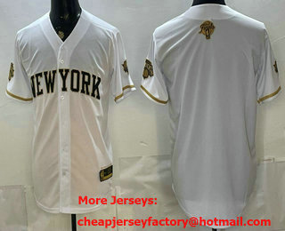 Men's New Yok Knicks Blank White Gold 2026 Finals Patch Stitched Baseball Jersey