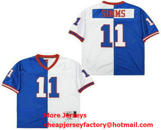 Men's New York Giants #11 Phil Simms Blue White Split Throwback Jersey