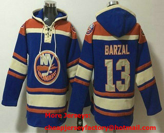 Men's New York Islanders #13 Mathew Barzal Blue Ageless Must Have Lace Up Pullover Hoodie