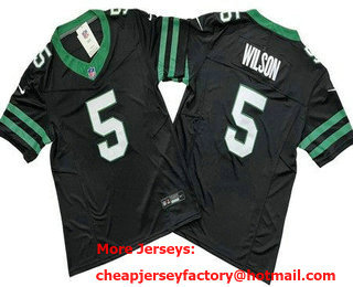 Men's New York Jets #5 Garrett Wilson Limited Black 2024 FUSE Vapor Jersey