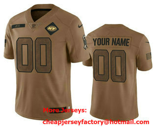 Men's New York Jets Active Player Custom 2023 Brown Salute To Setvice Limited Stitched Football Jersey