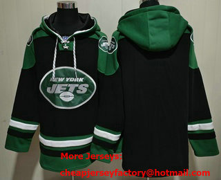 Men's New York Jets Blank Black Ageless Must Have Lace Up Pullover Hoodie