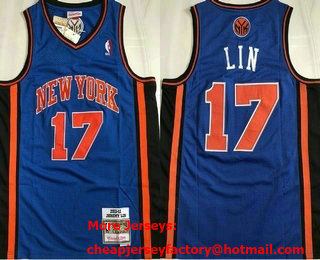 Men's New York Knicks #17 Jeremy Lin 2011-12 Blue Hardwood Classics AU Throwback Jersey