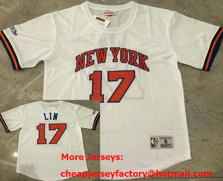 Men's New York Knicks #17 Jeremy Lin White Short-Sleeved Swingman Stitched Throwback Jersey