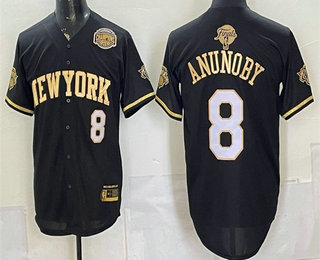 Men's New York Knicks #8 OG Anunoby Black Gold 2026 Finals Champions Patch Stitched Baseball Jersey