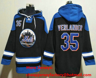 Men's New York Mets #35 Justin Verlander Black Ageless Must Have Lace Up Pullover Hoodie