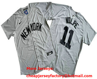 Men's New York Yankees #11 Anthony Volpe Gray Away Player Name Limited Cool Base Stitched Jersey
