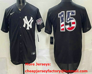 Men's New York Yankees #15 Thurman Munson Black 2026 USA 250 Fourth of July Home Stadium Stitched Jersey