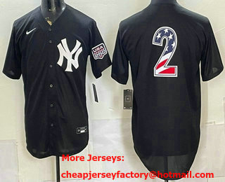Men's New York Yankees #2 Derek Jeter Black 2026 USA 250 Fourth of July Home Stadium Stitched Jersey
