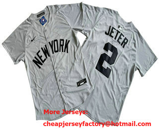 Men's New York Yankees #2 Derek Jeter Gray Away Player Name Limited Cool Base Stitched Jersey