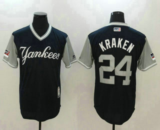 Men's New York Yankees #24 Gary Sanchez Kraken Majestic Navy-Gray 2018 Players' Weekend Authentic Jersey