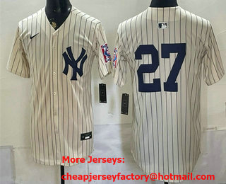 Men's New York Yankees #27 Giancarlo Stanton Cream 1939 Throwback Jersey