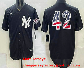 Men's New York Yankees #42 Jackie Robinson Black 2026 USA 250 Fourth of July Home Stadium Stitched Jersey