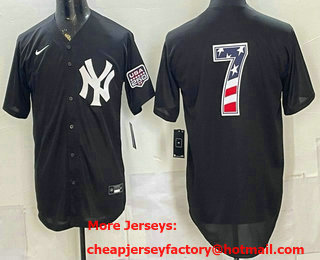 Men's New York Yankees #7 Mickey Mantle Black 2026 USA 250 Fourth of July Home Stadium Stitched Jersey